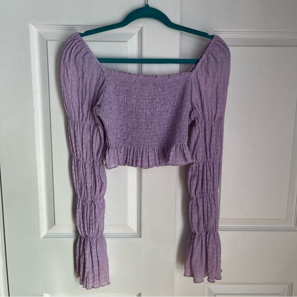 SMOCKED CROPPED TOP IN LAVENDER - Picture 7 of 12